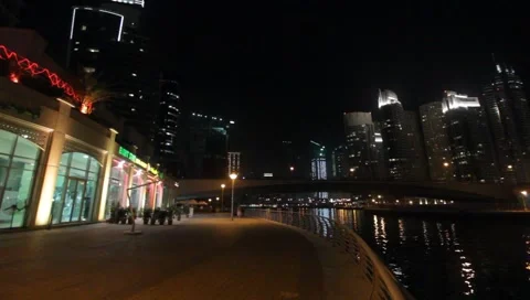 Dubai Marina By Night Stock Footage 1099391