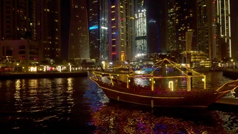 Dubai Marina at night Stock Footage 100971920