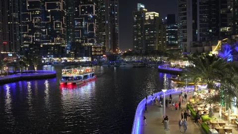 Dubai Marina by night Stock Footage 247396396