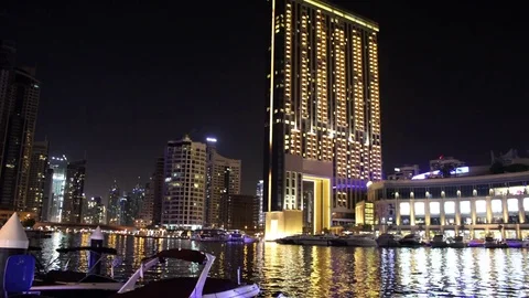 Dubai marina by night timelapse Video stock 76215975