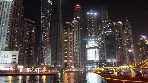 Dubai marina by night timelapse Video stock 76997993