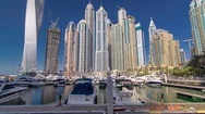 Dubai Marina With Skyscrapers And Boats Hyperlapse Stock Footage