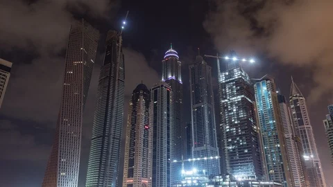 Dubai Marina time lapse Hyperlapse, panoramic with boats and skyscrapers Stock Footage 96019152