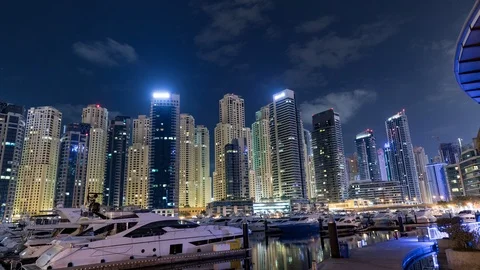 Dubai Marina time lapse Hyperlapse with boats and skyscrapers Stock Footage 96021040