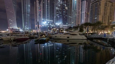 Dubai Marina time lapse Hyperlapse showing boats and skyscrapers Stock Footage 96022143