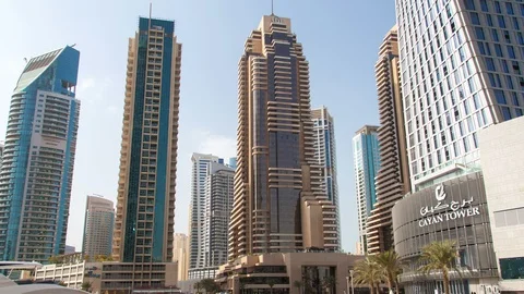 Dubai Marina urban Hyperlapse time-lapse UAE. zoom out Stock Footage 124027680