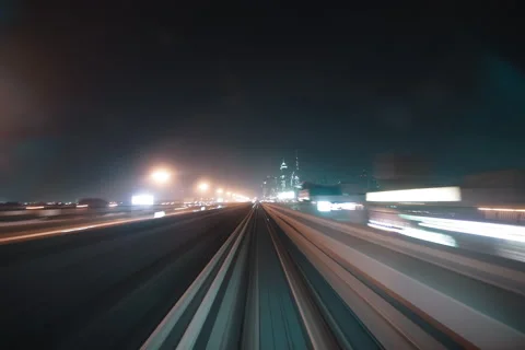 Dubai metro hyperlapse at night Stock Footage
