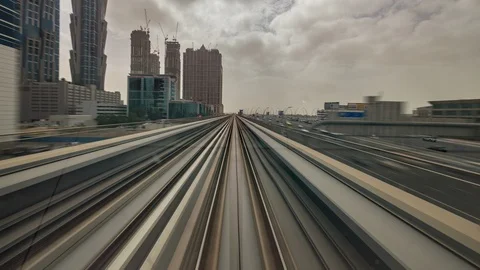 Dubai Metro metro hyperlapse timelapse from front car during sand storm Stock Footage 96023332