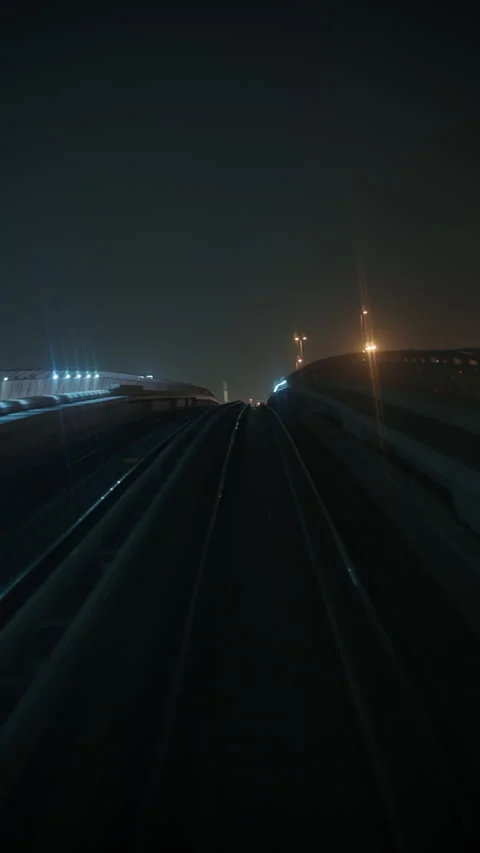 Dubai Metro train meets another train near Samana in Dubai UAE Stock Footage 345002303