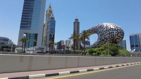 Dubai Museum of Future from the highway Stock Footage 242652156