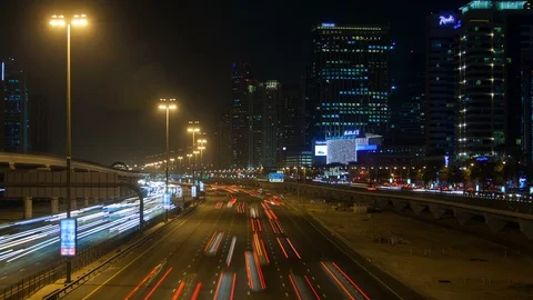 Dubai night Highway timelapse Stock Footage 124033180