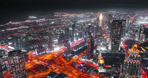 Dubai night time lapse with red lights Stock Footage 170688098
