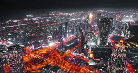 Dubai night time lapse with red lights Stock Footage 171984675