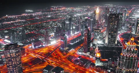 Dubai night time lapse with red lights Stock Footage 172375472