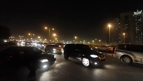Dubai Night Traffic Stock Footage 1099500