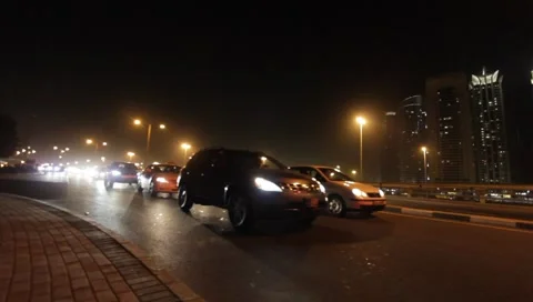Dubai Night Traffic Stock Footage 1099564