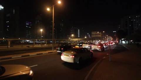 Dubai Night Traffic Stock Footage 1099629