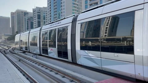 Dubai opened its first Tram service from Dubai Marina to Al Sufouh area  Stock Footage 157582741