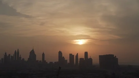 Dubai Panoramic view with sunset Stock Footage 100083946
