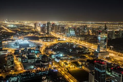 Dubai Panoramic View From Top at sunrise Stock Photos