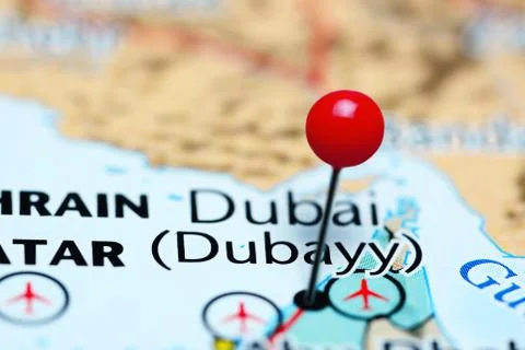 Dubai pinned on a map of UAE Stock Photos