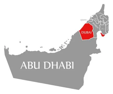 Dubai red highlighted in map of United Arab Emirates Stock Illustration