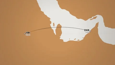Dubai to riyadh flight route map animation Stock Footage 339423129
