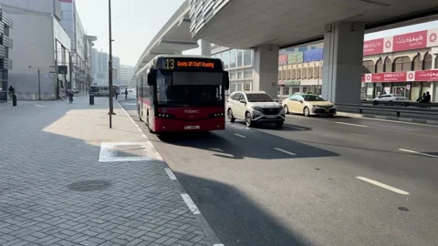 Dubai RTA bus in bus stop  Stock Footage 233854889