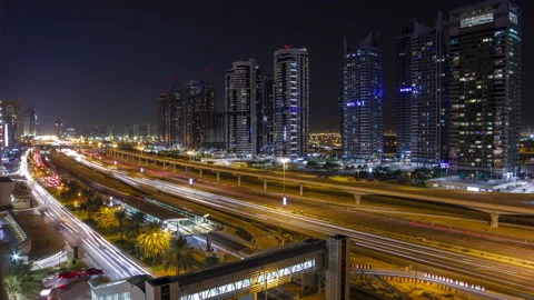 Dubai Sheikh Zayed Road Night Timelapse 4K Stock Footage 239502149