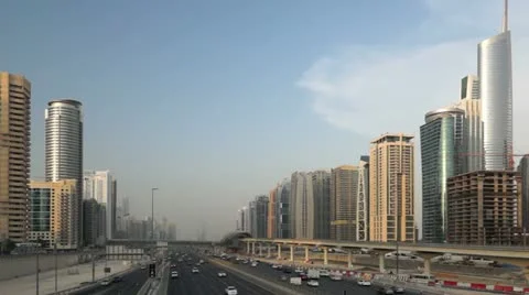 Dubai Sheikh Zayed Road by Sunset Stock Footage 12251053