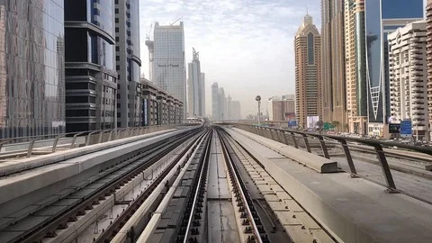 Dubai Sky train, cityscape view, time lapse Stock Footage