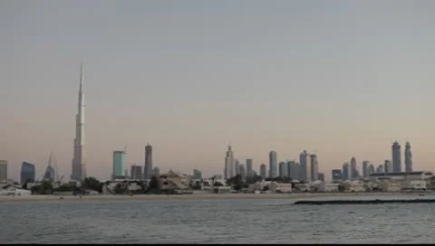 Dubai Skyline Dusk Stock Footage 10586817