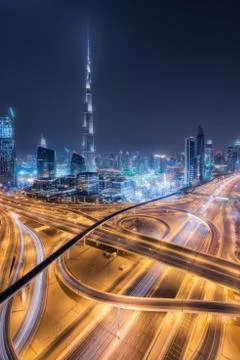 Dubai skyline at night, UAE Stock Photos