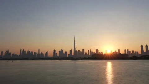 Dubai Skyline Sunrise Timelapse Stock Footage
