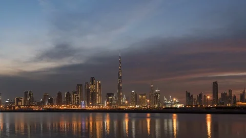 Dubai skyline at sunset Stock Footage 121138361