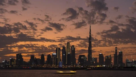 Dubai Skyline Sunset Stock Footage 129606312