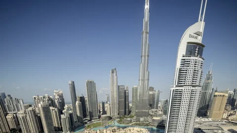 Dubai skyline from a unique high vantage point Stock Footage 327530396