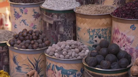 Dubai - Souk Display of Nuts, Spices and Fruits Stock Footage 144559526