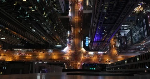 Dubai street intersection from above in the evening Stock Footage 104978968