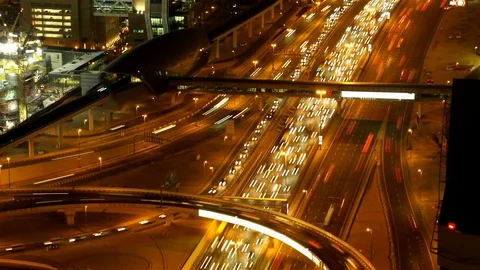 Dubai traffic time lapse at night Stock Footage 104475265