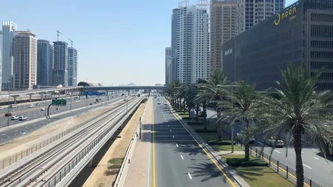 Dubai Tram and Sheikh Zayed Road Stock Footage 112255458