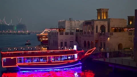 Dubai, UAE - 12th october, 2022: illuminated vintage vessel restaurant - bo.. Stock-Footage 226461535
