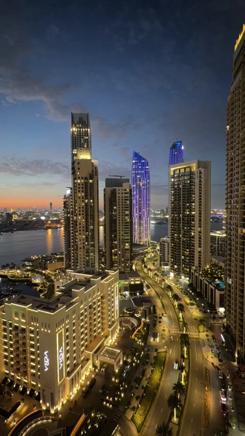 Dubai, UAE - 14 April 2026. Aerial timelapse of Dubai Creek Harbour with Vídeo Stock 345604562