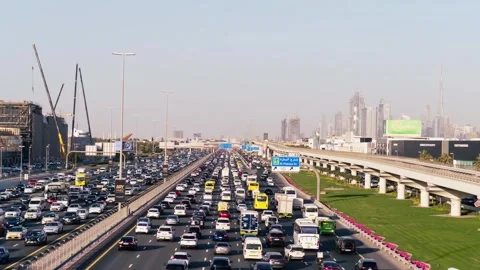 Dubai, UAE - 16th january, 2026: timelapse Sheikh Zayed Road eight lane mor.. Stock Footage 336229191