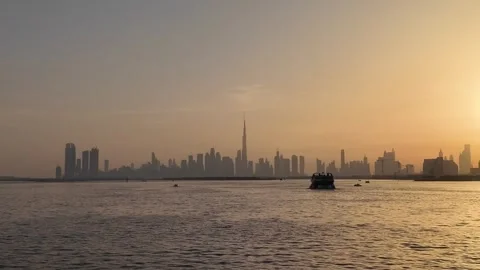 Dubai, UAE - 18 June 2026: Sunset view of Burj Khalifa skyline from Dubai C.. Stock Footage 337172669