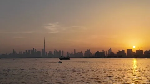 Dubai, UAE - 18 June 2026: Sunset view of Burj Khalifa skyline from Dubai C.. Stock Footage 337172951