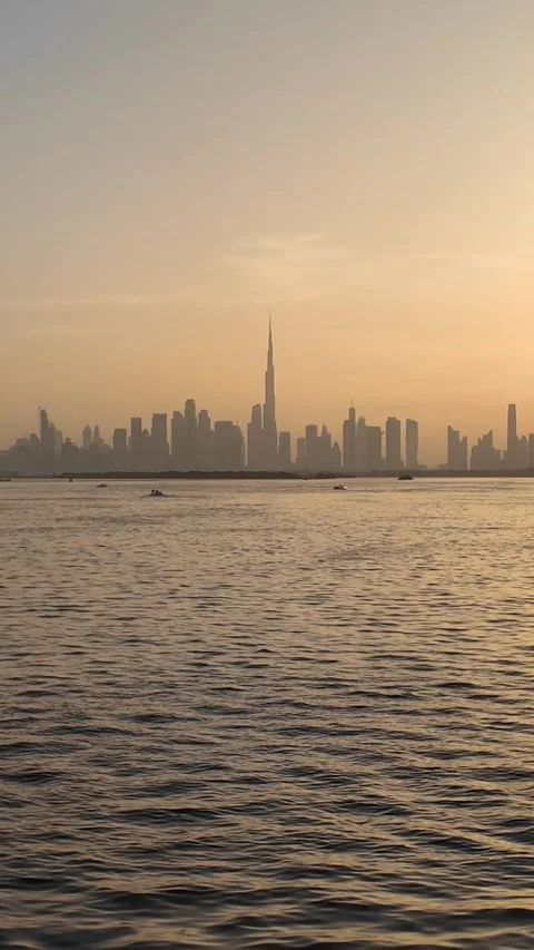 Dubai, UAE - 18 June 2026: Sunset view of Burj Khalifa skyline from Dubai C.. Stock Footage 337175316