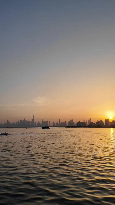 Dubai, UAE - 18 June 2026: Sunset view of Burj Khalifa skyline from Dubai C.. Stock Footage 337175474