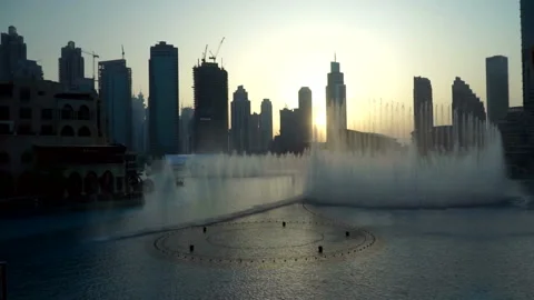 DUBAI, UAE - 19 MARCH 2018 : Dubai Water Fountain near Burj Khalifa. Stock Footage 89735107