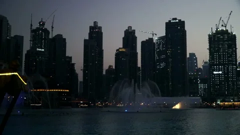 DUBAI, UAE - 19 MARCH 2018 : Dubai Water Fountain near Burj Khalifa. Stock Footage 89735127